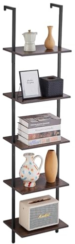 VEVOR Étagère Échelle, Bibliothèque à 5 Niveaux 40 x 30 cm, Étagère Murale Ouverte avec Cadre Métallique, Support de Rangement pour Articles de Cuisine, Chambre à Coucher, Salle de Bain, Salon, Noir