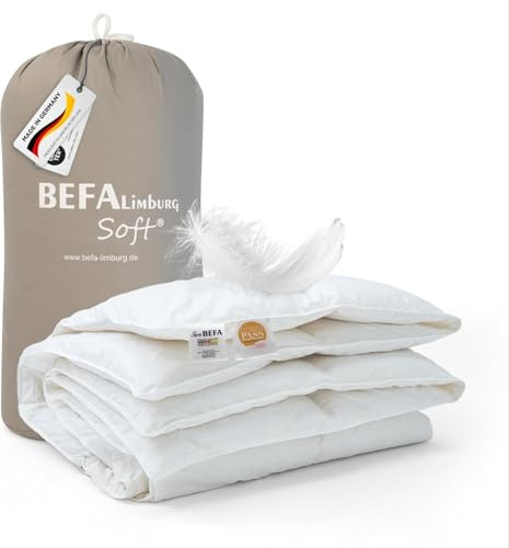 BEFA SOFT Daunendecke Ganzjahr 200x200 cm | Federbettdecke 90% Federn & 10% Daunen | atmungsaktiv & pflegeleicht | für Allergiker (NOMITE) | Tierwohl (DOWNPASS) | Oeko-TEX Klasse 1 | Made in Germany