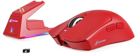 MAMBASNAKE x Attack Shark X1 Gaming-Maus mit Ladestation, 49g Ultralight, 40K DPI PAW3395 PRO-Sensor, 1000Hz Abfragerate, BT/2,4G Wireless/Wired PC Office-Maus mit Grip Tape für Mac/Win11 - Rot