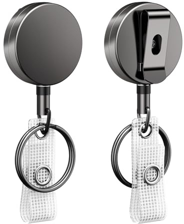 Uniclife 2 Pack Heavy Duty Metal Retractable Badge Reel for Badge Holder Retractable Keychain All Metal Casing with Stainless Steel Spring Coil 60 cm Nylon Rope Belt Clip and Key Ring