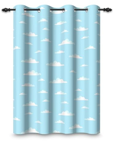ggaimwf 107x160cm Cortina con Ojales de Cielo de Dibujos Animados Cielo Azul Nube Blanca Cortinas Opacas con Ojales Cortinas para Ventanas Dormitorio Infantil Sala de Estar Comedor,1 Panel Individual