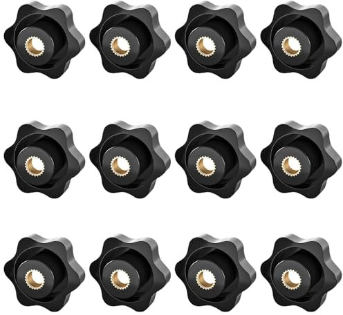 SYEYCW 12 Piezas M6 Tuercas de Sujeción, 32mm Tornillos de Mariposa de Diámetro Exterior, Negro Palomilla de Sujeción Rosca Estrella, Plástico Tuercas de Perilla, para Equipos Mecánicos, Muebles