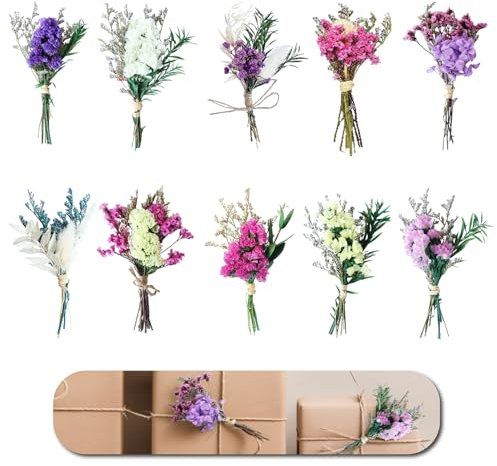 RHQFDM 10 Pieces Natural Real Dried Flower,Small Dried Flowers for Crafts Set,Mini Boho Dried Flowers Bouquet,Dried Flowers Bouquet Decor Mixed for Table,Diary and Photo Album Decoration