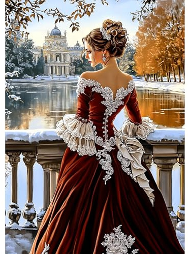 NEWENMO Donna Elegante Diamond Painting Kit per Adulti,5D Paesaggio Invernale Pittura Diamante,Fai Da Te Diamant Crystal Art Kits,Ricamo a Punto Croce Artigianale,per Decorazione Casa 30x40cm