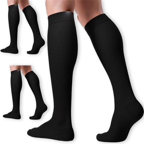 3 Pairs Compression Socks for Women Men, Calf Support Pressure Stockings, 15-20 mmHg Sports Sock for Flying Travel Yoga Nurses Running