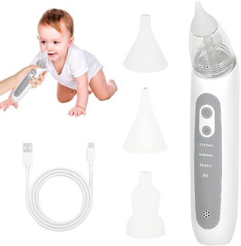SGZIOO Aspiratore Nasale Neonato Elettrico, Aspiratore Nasale Elettrico, con 3 Livelli di Aspirazione, 3 Silicone Morbido, Musica, Ricaricabile, per Neonati, Bambini Piccoli, Neonati, Bianco