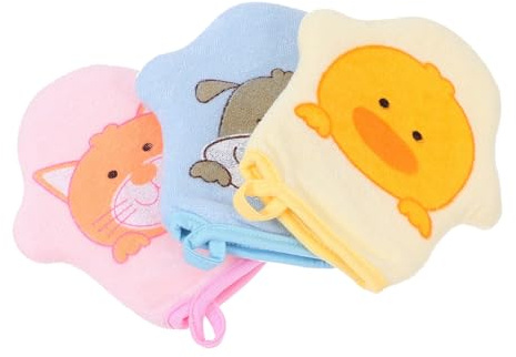 LOLIPPYY 3 pièces pour Garçon Fille Colorés Microfibre de Toilette Exfoliants avec Motifs Cartoon pour Garçon et Fille Accessoires de Bain Doux et Pratiques