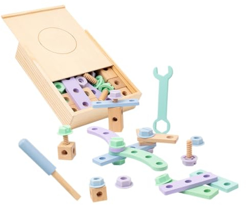 HOMOBABE Jeu De Construction Garçon Et Filles en Bois Coffret D'outils Éducatif Et Ludique Kit Pensée pour Tout-Petits Apprentissage Créatif, Motricité Fine Et Jeu Interactif Maison Et Voyage