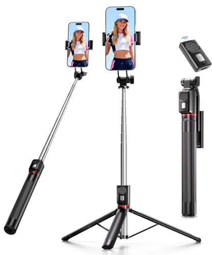 Treppiede Smartphone e Bastone Selfie, 170cm Cavalletto per Smartphone Portatile con Telecomando Wireless, Compatibile con iPhone/Android