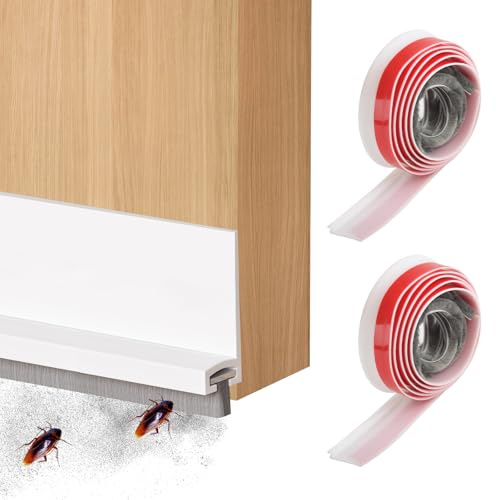 Xbessc 2 Pezzi 100cm Bianco Paraspifferi per Porte, Bianco Guarnizione a Spazzola per Porte, Paraspifferi Sottoporta in Silicone con Spazzola per Protezione da Suoni, Freddo, Umidità e Insetti(5,2 CM)