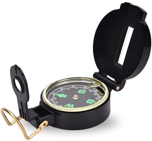 PARENCE – brújula para Senderismo con Tapa y Lupa – Ruido Fluorescente – Pantalla de Grados – brújula portátil para Acampar, Hacer Senderismo, navegación, búsqueda de Caminos – Negra