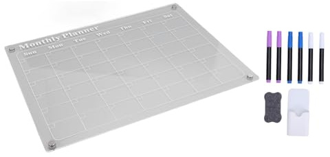 SEAFRONT Calendario de Pizarra de Borrado en Seco Acrílico, Planificador Mensual Transparente con 6 Marcadores, Calendario de Nevera de 15,7x11,8 Pulgadas, Cuaderno para Hacer