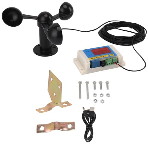 OEBUAFI Medidor de Velocidad del Viento, Anemómetro de Grúa Torre de 3 Aspas de Ventilador, Dispositivo de Alarma de Velocidad del Viento USB de 5 V de Alta Precisión con Función de