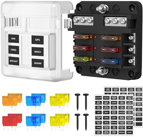 Joinfworld 6 sätt 12 V/24 V bilsäkringshållare med LED, säkringslåda ATC/ATO-blad, vattentät skyddskåpa, 12 V, säkringshållare, för bil husbil, motorcykel lastbil (6 tum)