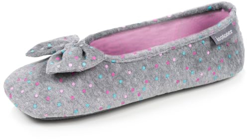 Isotoner Chaussons Ballerines femme confort à mémoire de forme | Pantoufle Velours Mousse à mémoire de forme qui épouse le pied pour un confort personnalisé durable.