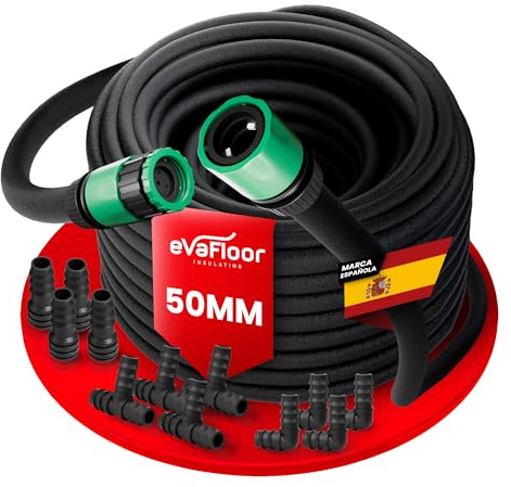 EVAFLOOR Manguera de riego Exudante Porosa 25 m | Riego por Goteo Uniforme con Ahorro de agua | Ideal para Jardín, Huerto y Setos | Incluye Kit de Conectores