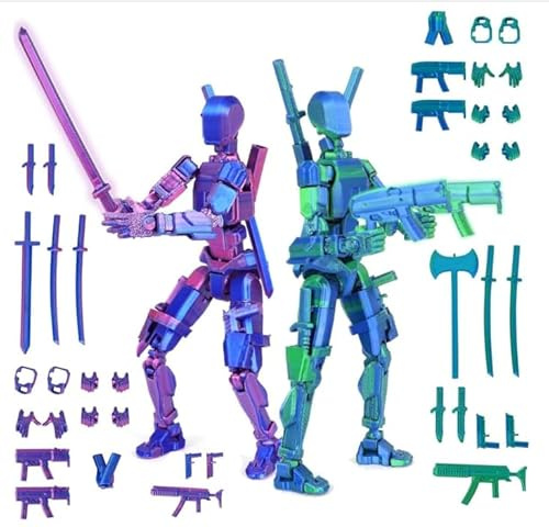 2 st T13 actionfigurset (färdigmonterad), 3D-tryckta multileder, titan 13 actionfigurer, Lucky 13 robot actionfigur, dummy, skrivbordsdekorationer för spelälskare, leksaker, blå