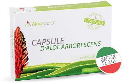 ALOEBETA Aloe Arborescens in Capsule Vegetali - Integratore Alimentare BIO, Stimola le Difese Immunitarie, Antiossidante, Depurativo-Senza Dolcificanti, Conservanti, 100% Vegan, Gluten Free, 30 Caps