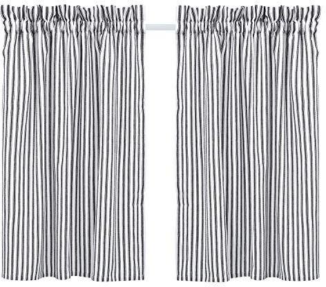 Cackleberry Home Black and White Ticking Stripe Cafe Curtains 28 Inches W x 30 Inches L Woven Cotton, Set of 2