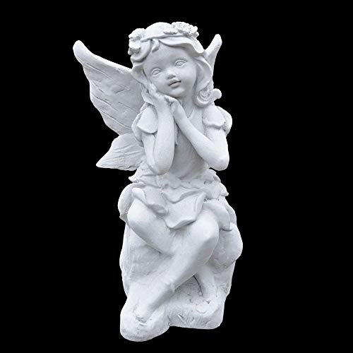 Thaiboo Massive kleine Steinfigur sitzende Elfe Skulptur Steinguss Gartendeko Innendeko