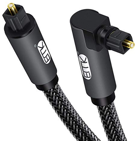 EMK 90 Degree Toslink Optical Cable 360 Degree Free-Rotating Plug Fiber Optic Cable S/PDIF Toslink Male to Male for Home Theater, Sound Bar, TV, PS4, Xbox,Grey (10ft/3m)