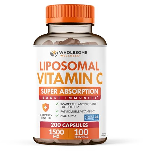 Wholesome Wellness Liposomal Vitamin C Capsules (200 Pills 1500mg Buffered) High Absorption, Immune System & Collagen Booster, High Dose Fat Soluble Immunity Support Ascorbic Acid, Natural Vegan