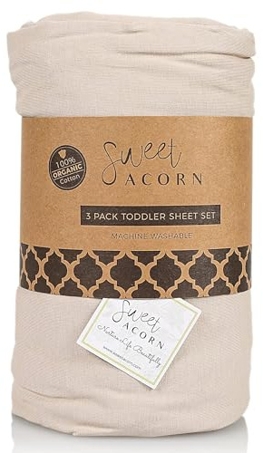 Sweet Acorn Juego de ropa de cama de 3 piezas para niños pequeños, punto de jersey de algodón orgánico, se adapta a cunas y colchones convertibles, 9 x 28 x 52 pulgadas, color gris niebla