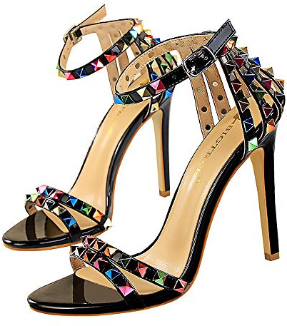 Kimigia Zapatos de Mujer, Sandalias de tacón Alto de Aguja con Punta Abierta y Correa de Tobillo Colorida para Fiesta, Club Nocturno, Regalo de cumpleaños, Altura del tacón 11CM