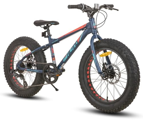 Hiland Kinder Fat Tire Fahrrad Fettrad Kinderfahrrad 7-Gang, Doppelscheibenbremse, 20 Zoll, Kinder Mountainbike MTB für Jungen Mädchen blau