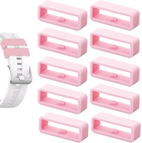 SZXMDKH 10Pcs 20mm Pink Watch Strap Holder Loop, Silicone Watch Band Keeper Retainer Fastener Ring Parts for Smart Watch Band Wristband Replacement