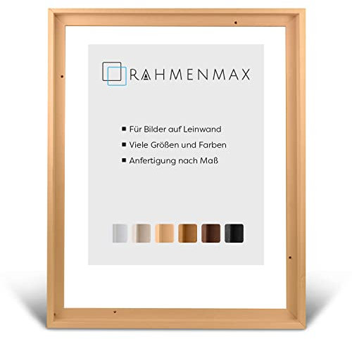 RahmenMax® Luzern Schattenfugenrahmen 20x20 cm aus lackiertem Massiv Holz/Rahmen für Leinwand/Bilderrahmen für Keilrahmen/Leinwandrahmen in Natur - Maßanfertigung möglich