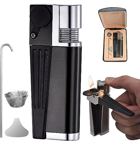 OneNine Tragbares Hitter Feuerzeug, 2-in-1 Metallfeuerzeug mit Drehbarem Rohr, Faltbares Feuerzeug mit Offener Flamme, Geschenke für Männer, (B) Schwarz