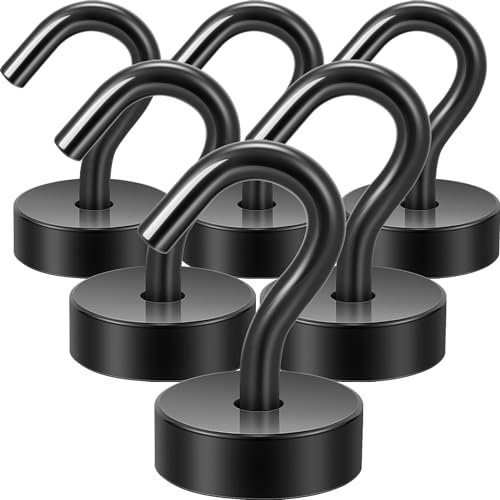 Neosmuk Black Magnetic Hooks, 4 kg High Performance Earth Magnets with Hooks for Refrigerator, Extra Strong Cruise Hook for Hanging (Black, Pack of 6)