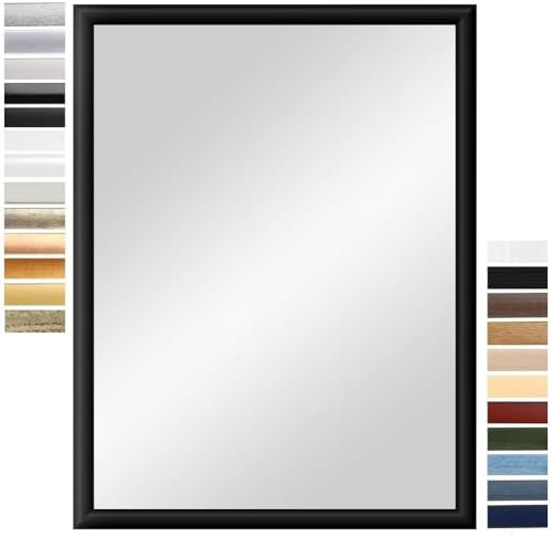 PrimeLuxe Specchio da parete 50 x 100 cm (dimensioni esterne) in nero opaco, colore e dimensioni a scelta, specchio per il bagno e il corridoio, con cornice in legno, prodotto in Germania