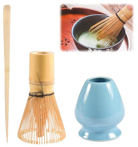 Matcha-Set,Matcha Besen 3-Teiliges Set,Matcha-Schneebesen,Matcha Tee Set mit Bambus Schneebesen,Matcha Tea Set,inklusive Matcha-Schüssel mit Ausgießer Matcha-Rührer-Ständer und Bambuslöffel