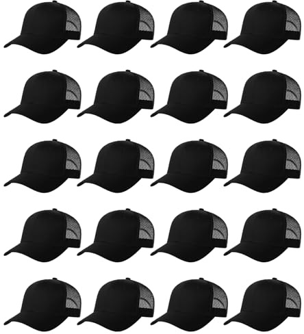 LYDTICK 20 Pack Baseball Cap Blank Trucker Hats Bulk Wholesale Hats Adjustable Plain for Men Women, Black Mesh