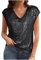 Warehouse Deal Party Tops Damen Sommer Pailletten Kurzarm Shirt Elegant Festlich Glitzer Tshirt V-Ausschbitt Sexy Oberteile Schön Glänzend Tunika Bluse Longshirt Sommershirts