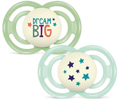 MAM Perfect Night Confezione Doppia Succhietto 16+ Mesi (Set da 2), Ciuccio MAM 16 36 mesi silicone che si illumina al buio, 2 accessori neonato per lo sviluppo orale con porta ciuccio, Verde