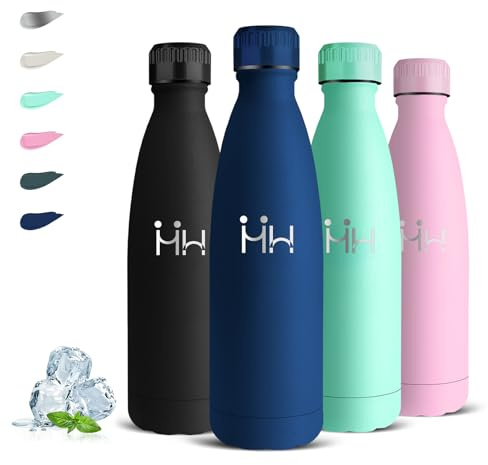 Botella Agua Acero Inoxidable- 500ml- Botella Termica, Garrafa Termica Sin BPA, A Prueba de Fugas, Termo Agua, Acero Inoxidable 18/8, Cantimplora para la Escuela, Cafetería, Viajar, Oficina