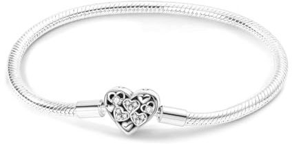 MariaFonte Bracciale Morbido New 2025 Compatibile con Charm Tutte le Marche Clip Cuore con Cuoricini Zirconia Donna Originale Pendente Ciondoli Base Braccialetti Fermo Catena Argento Gancio (19 cm)
