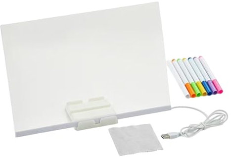 Table lumineuse - Planche à dessin LED de 20 cm - Tableau à dessin LED portable en acrylique avec fonctions effaçables et accessoires - Idéal pour la maison, l'école, la maternelle et les voyages