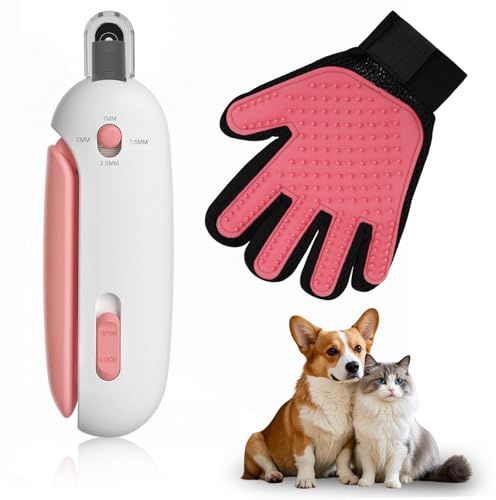 Professionelle Krallenschere für Hunde & Katzen mit 1-3.5mm verstellbarer Öffnung, Splash Guard, versteckter krallenschleifer+ Anti-Kratzhandschuh-Für kleine Hunde, Katzen, Kaninchen & Meerschweinchen