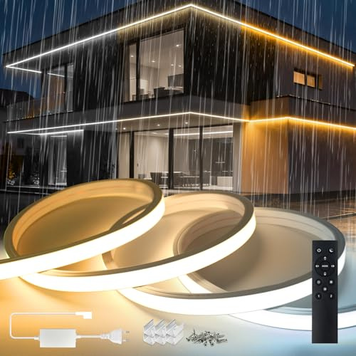 SUCIKORIO 20m Neon LED List 220V Dimbart Silikon Utomhus Vattentät IP65 | Varmvit 3000K - Vit 6500K Ljus LED List LED Slang För Utomhusbruk Flexibel Ljuslist Med Fjärrkontroll Och Nätadapter