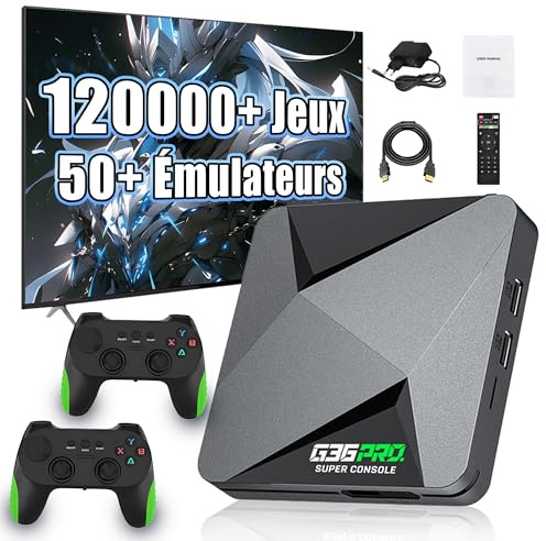 G36 Pro Console de Jeux Rétro 256 Go, Émulateur Vidéo avec 120 000+ Jeux Rétro Intégrés 50 Émulateurs, EmuELEC et Système Android, avec 2 Manettes sans Fil 2,4 Go, Jeux Vidéo TV Plug and Play