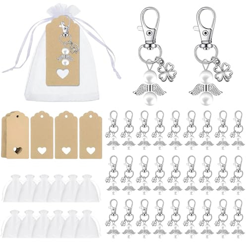Lyhsens 30 pcs Schutzengel Anhänger Gastgeschenke mit Blanko Kraftpapier Anhänger und Organza Beutel，Schutzengel Anhänger Taufe, Set für Kommunion Gastgeschenke Konfirmation Taufe Geschenk Abschied