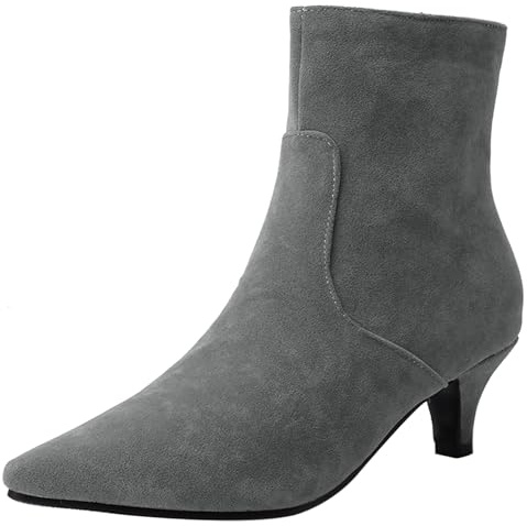 Bviennic Femme Bottes de Cheville Talon de Chaton Mode Pointu Zip Daily 2424 Gris Taille 43 EU/45Cn