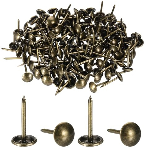 sourcing map 150Pcs Upholstery Tacks, 5/16 x 11/16 Vintage Round Head Furniture Upholstery Nails Decorative Thumb Tacks Pins for Sofa Chair Bed, Bronze