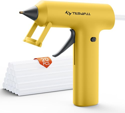 Tilswall Cordless Hot Glue Gun, 90s Fast Heating, 1mm Precision Nozzle, 2000mAh USB-C Rechargeable, 20 Glue Sticks, Auto Shut-Off, for DIY Crafts & Home Repairs - Yellow
