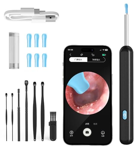 Orclea Kit de Nettoyage d'Oreille Sans Fil avec Caméra et Wifi Nettoyeur d’oreilles caméra HD 1080P avec lumière LED,nettoyeur oreilles caméra compatible iOS Android