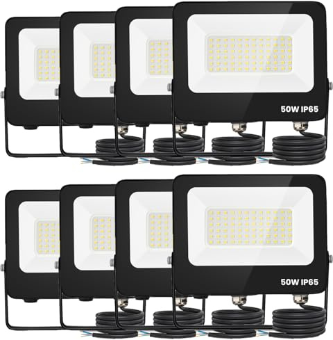 Aigostar Foco Led Exterior 50w 4500 lúmen,Luces Led Exterior Impermeable IP65,Proyector LED Exterior Blanco Frío 6500K para Jardín,Patio,Garaje,Parque, 8 Piezas